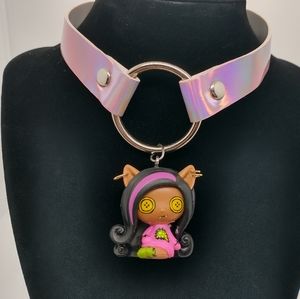 Clawdeen Wolf Collar Choker Necklace Monster High Pink Iridescent Leather Gothic